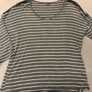 Gray Striped Women's Top with Studs on Shoulder Size L